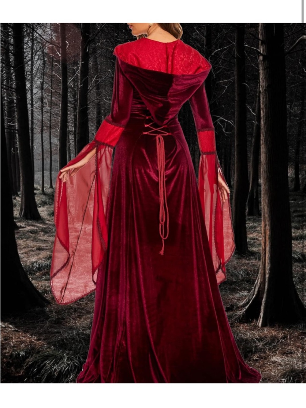 New Women XL Deluxe Witch Dress Costume, Vintage Embroidered Renaissance Gothic - Picture 3 of 13